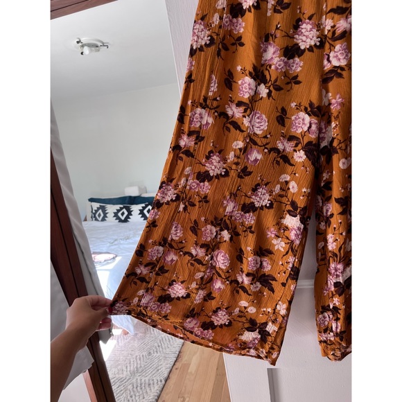 ❌SOLD AE Mustard Yellow/Orange Floral Print High Waist Wide Leg Pants - Picture 3 of 9